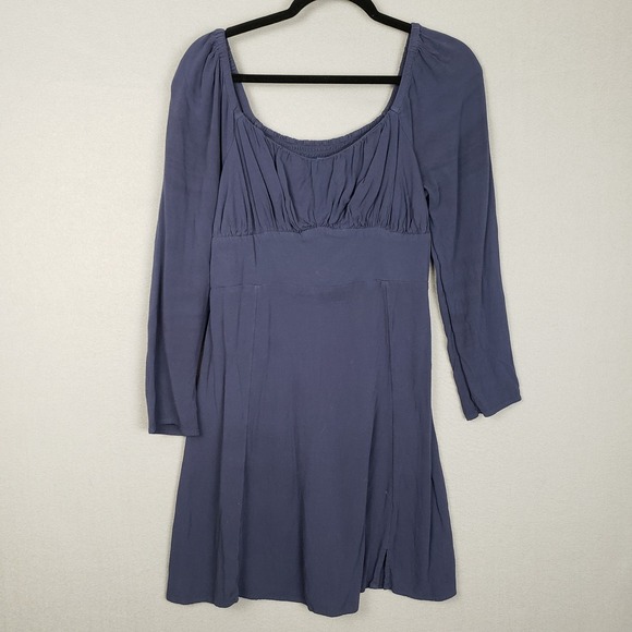 Old Navy Sz M Long Sleeve Babydoll Dress Navy Blue Milkmaid Peasant Cottagecore - Picture 2 of 11